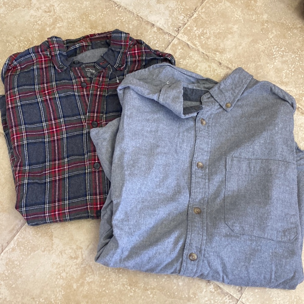 2 Eddie Bauer Scotch Plaid Flannel Long Sleeve Shirt